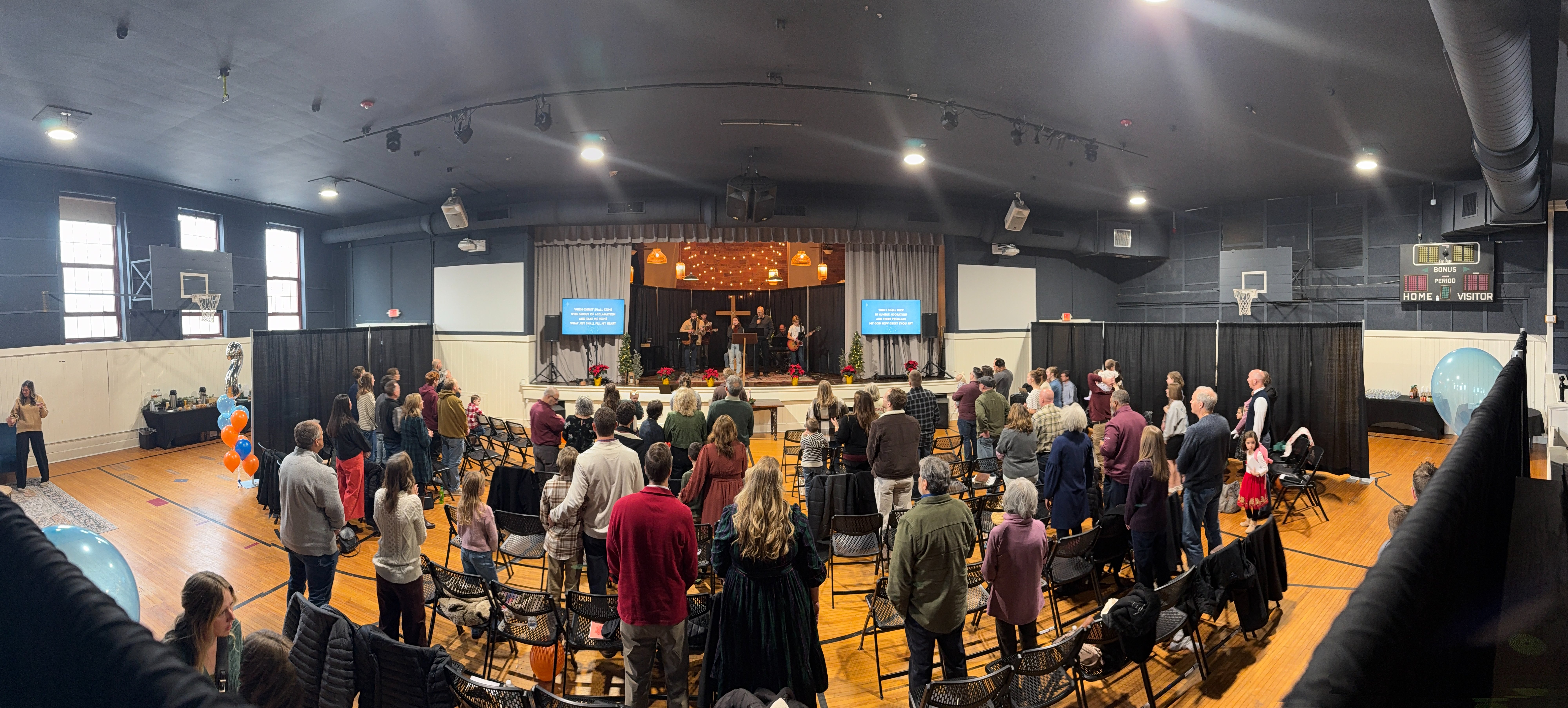 Grace Church Sunday worship in the gym at The Galena Commons